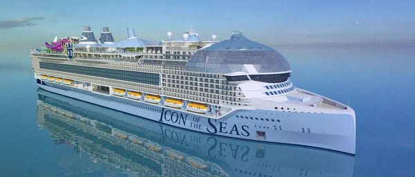 Icon of the Seas cruise ship docked at Mahogany Bay port in Roatán