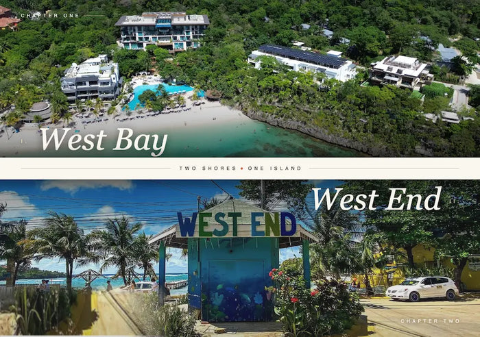 Aerial view of West Bay Beach in Roatán with turquoise Caribbean water and white sand